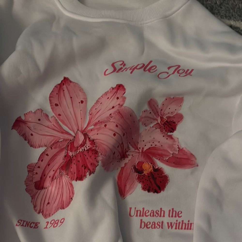 White and Pink Floral Hoodie with Watercolor Orchids